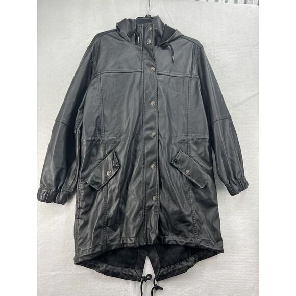 Free People Twilight Vegan Leather Parka Hooded Size Xsmall Black Flaw - Picture 3 of 12